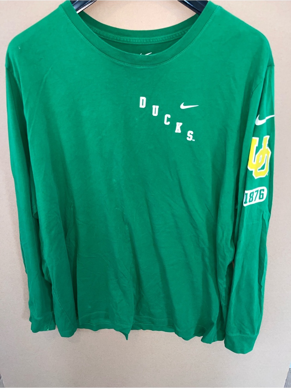 The NIKE Tee Dri Fit OREGON Ducks 1876 Long Sleeve Shirt Sz XXL Green NCAA